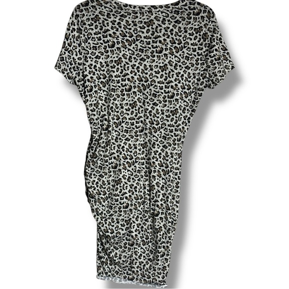 LA MIEL Brown/Black/White Leopard Print Bodycon Side Rouching T-Shirt Mini Dress - Picture 16 of 16
